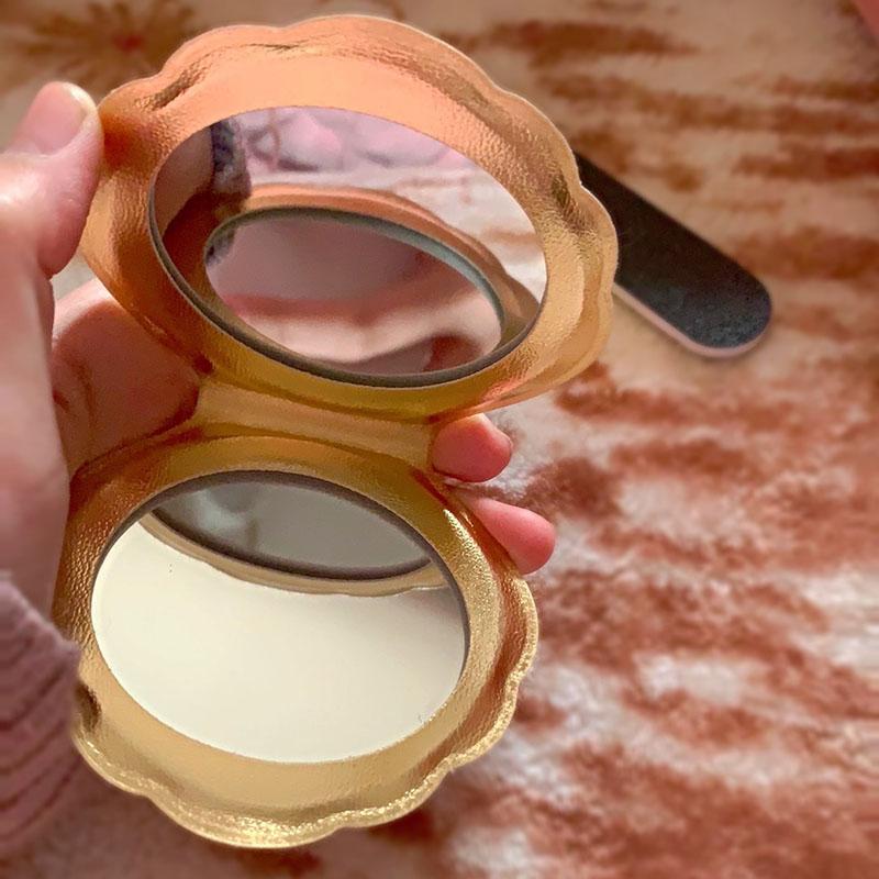 Shell Double-sided Mirror with Flip Cover Color PU Ladies Makeup Mirror Foldable Travel Date Essential Makeup Portable High-definition Lightweight