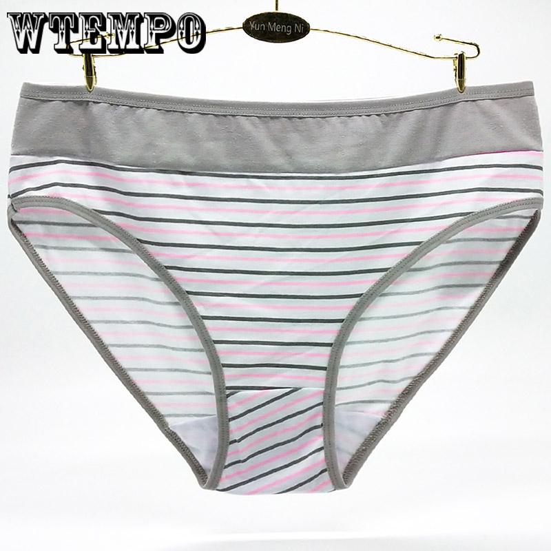 WTEMPO 6 Pcs/Lot plus size Women Panties Cotton Female Underwear Sexy Briefs Lingerie Striped Print