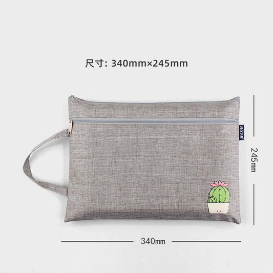 Cartoon File Zipper Canvas Bag Multi-layer File A4 Portable Data Business Briefcase