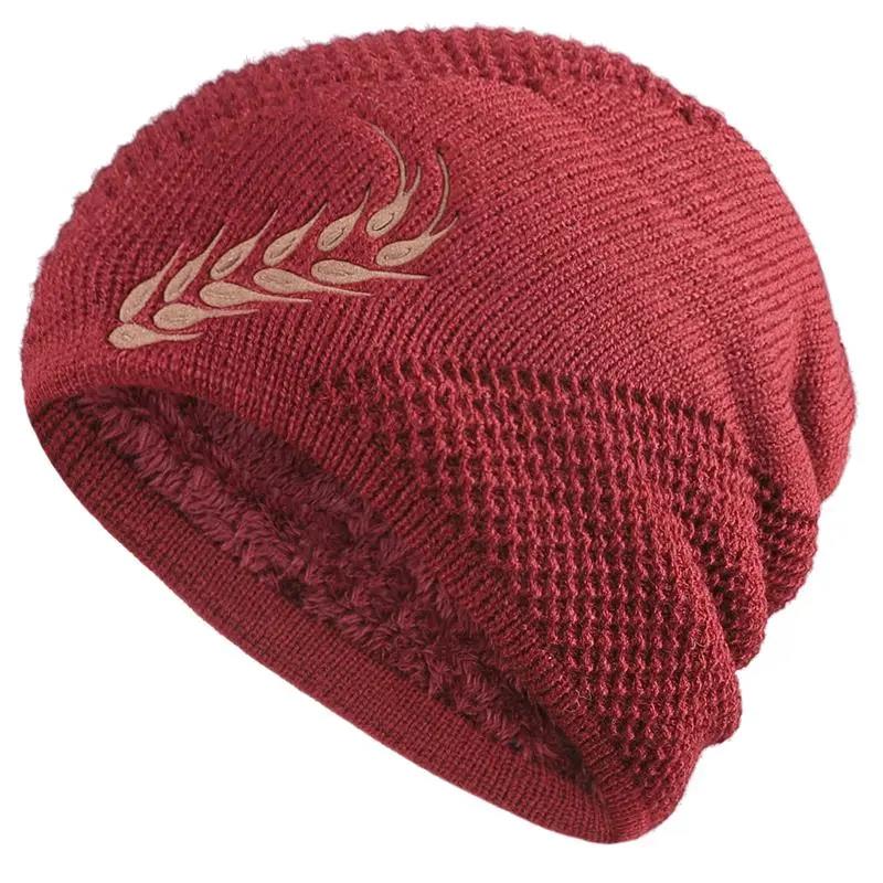 Winter Plus Velvet Embroidery Woolen Cap Plus Velvet Thick Warm Cotton Cap Riding Windproof Knit Hat