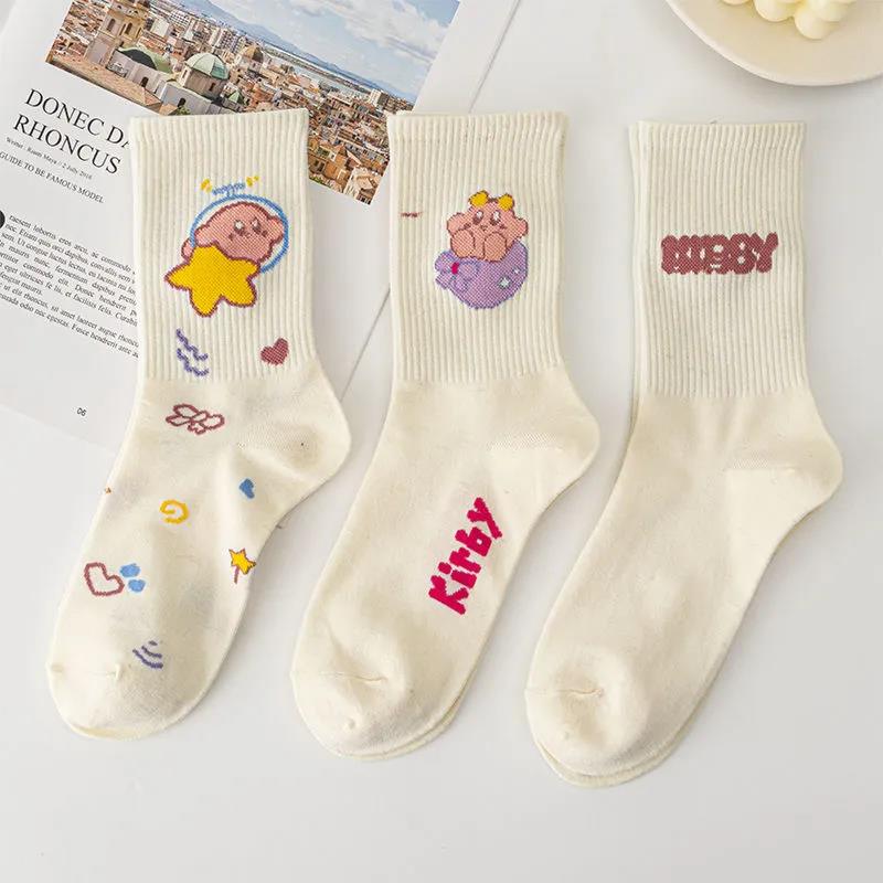 Three Pairs of Women's Socks Fashion Print Cartoon Pattern Socks Winter Thick Warm Pile Pile Socks