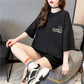 Cute Bear Print Women Dress Girl Loose O-Neck Casual Long T-shirt Dress Big Loose Home Comfort Outer Convenient
