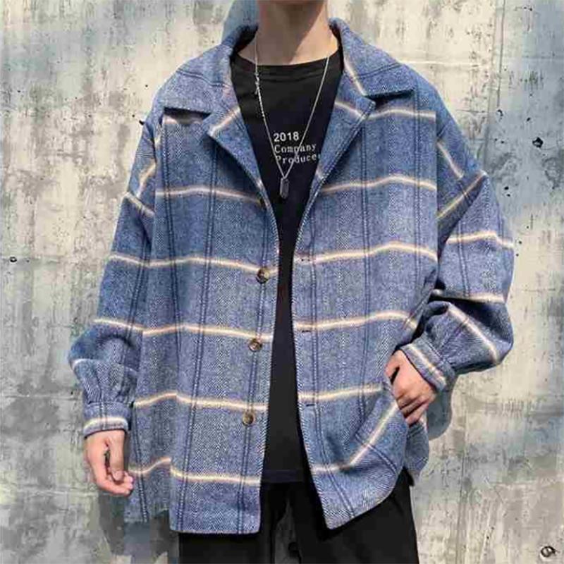 Fat Men's Japanese Woolen Plaid Jacket Men's Jacket Men's Loose Large Size 200 Kg