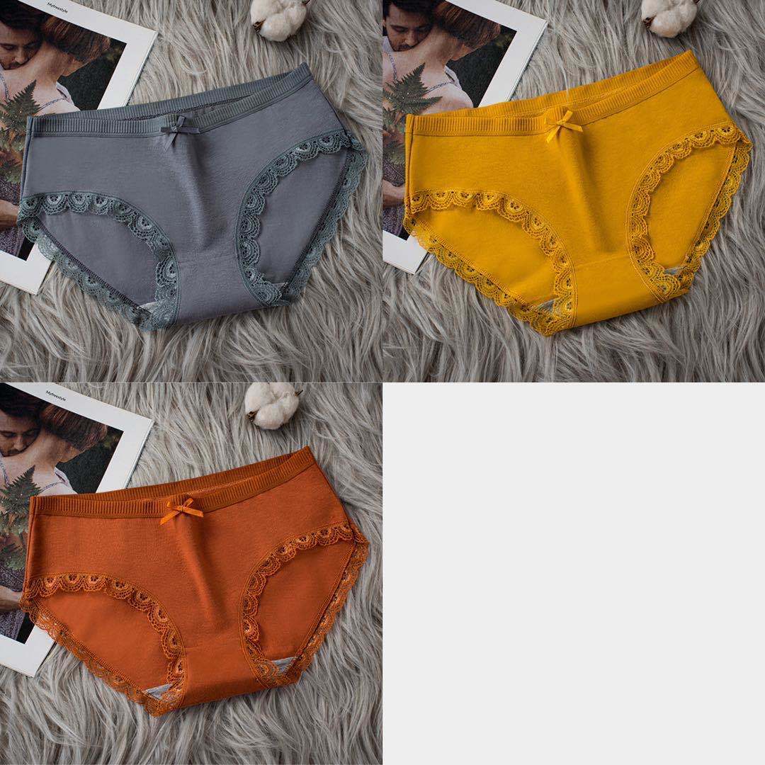 3-pack of Graphene Cotton Women's Panties Antibacterial Seamless Lace Trim Briefs