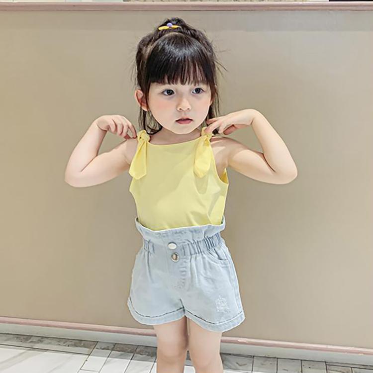 Summer Kids Cute Solid Vest Sleeveless Bow Tops Korean Style Slash Neck Loose Camisole Inside Out for Children Girls