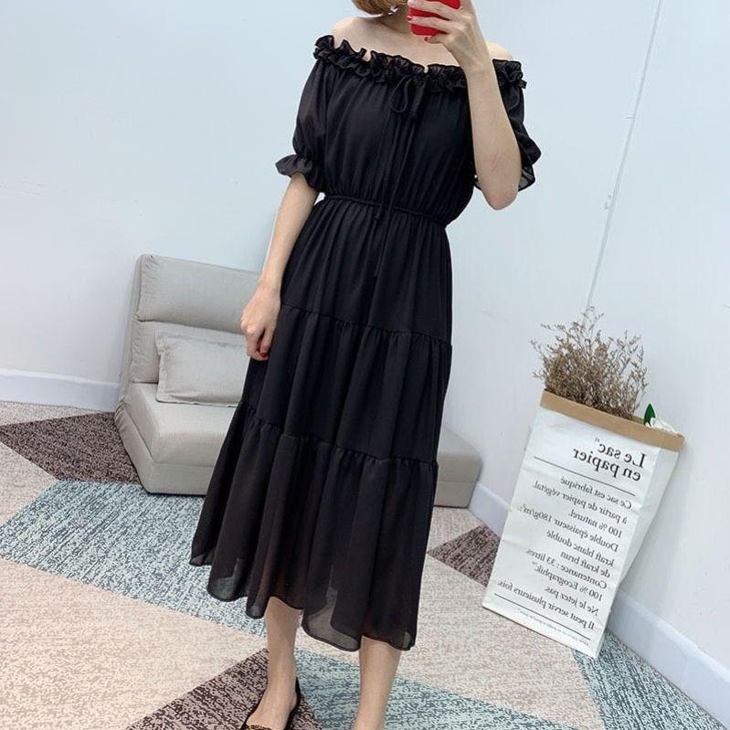 Fashion Boho Off Shoulder Floral Ruffle Hem Belted Summer Long Dress A Line Party Elegant Dresses