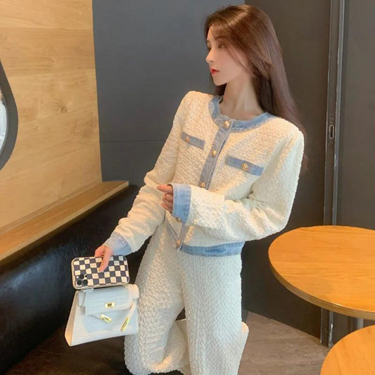 Elegant Little Fragrance Female Spring and Autumn Retro Ladies Casual Temperament White Short Long-sleeved Coat Ladies All-match Coat