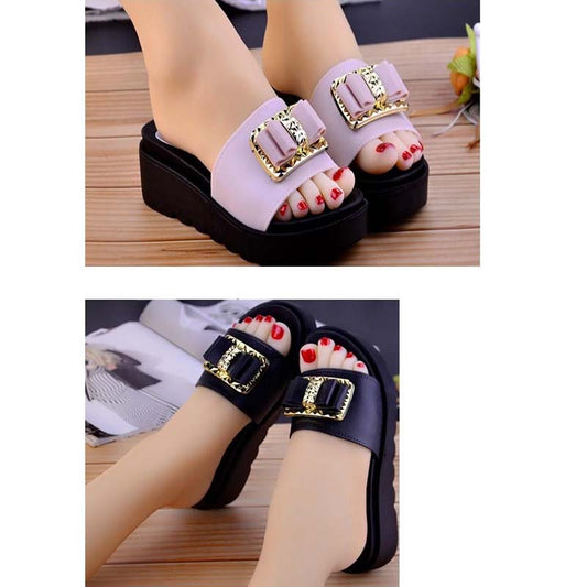 Fashion All-match Thick-soled Sandals and Slippers High-heeled Slippers Women's Summer Soft-soled Non-slip Sponge Cake Slope with Platform Sandals