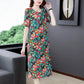 Women's Summer Short-sleeved Mid-length Skirt Floral Round Neck Large Size Loose Dress