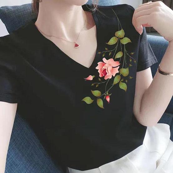 M-4XL Women's Spring Summer Pure Cotton T-Shirts Large Size Loose V-Neck Short Sleeves Solid Color Slim Versatile Bottoming Tops