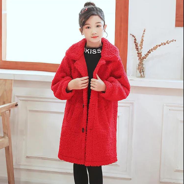 Festive Christmas Clothes Girls Thick Woolen Coat Double-breasted Mid-length Woolen Autumn and Winter Coat
