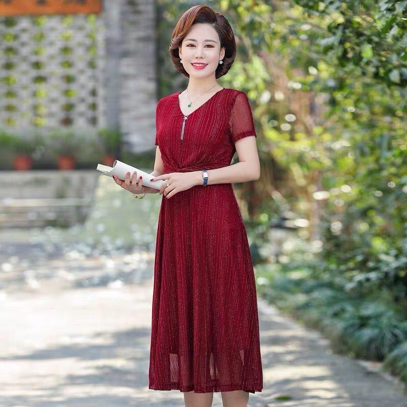 Women's Casual Print Color Three Quarter Sleeve O-Neck Long Unregular Silk Dress