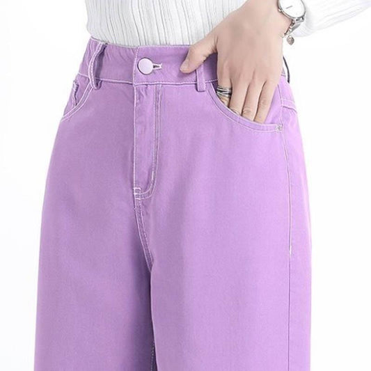 Purple Straight Jeans Female Spring and Autumn Trousers Tide High Waist Vertical Sexy Loose Wide Leg Pants Slim Trousers