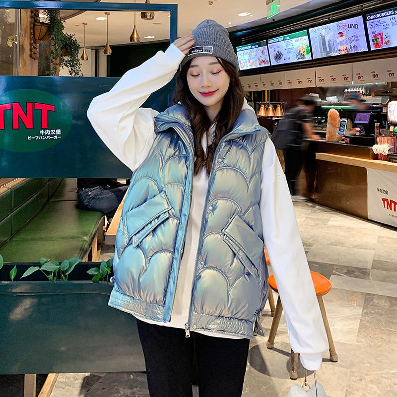 Women's Sleeveless Jacket Quilted Solid Stand Collar Zipper Ladies Casual Winter Vest Pockets Fashion Waistcoat for Female