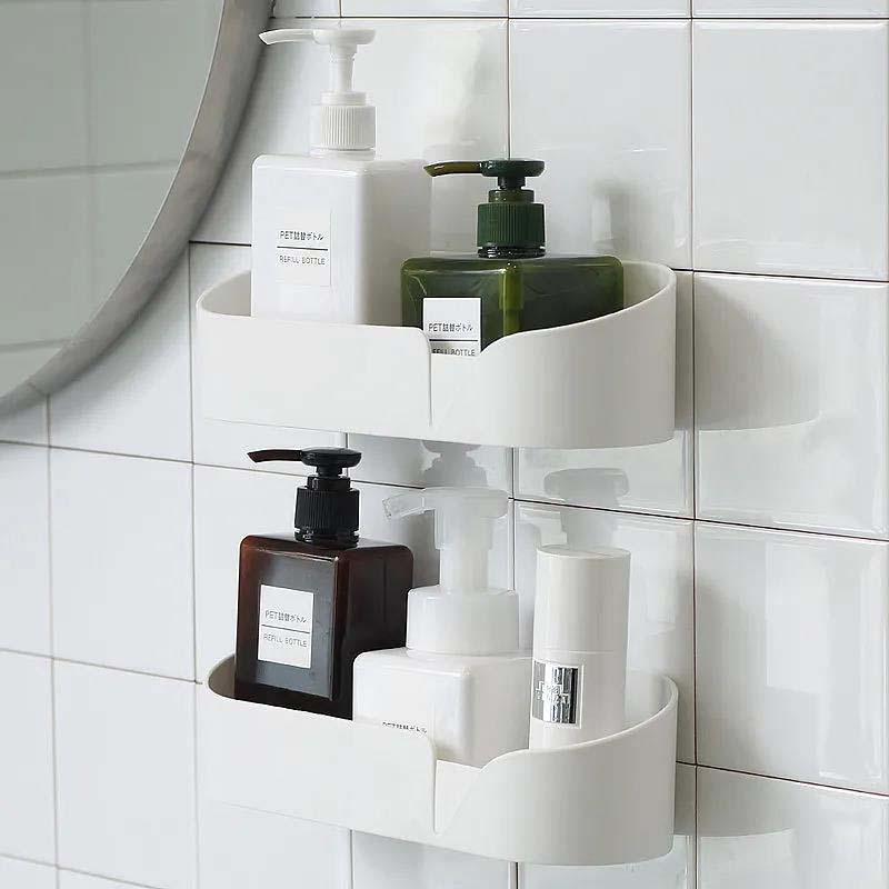 New Bathroom Shelf Adhesive Storage Rack Corner Holder Shower Gel Shampoo Organizer Basket Kitchen Bathroom Supplies Accessories