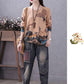 Vintage  Literary Print Long-sleeved Sweater Women Fall/winter Oversized Knit Sweater Outwear  Pullover Jumper Top with Pocket