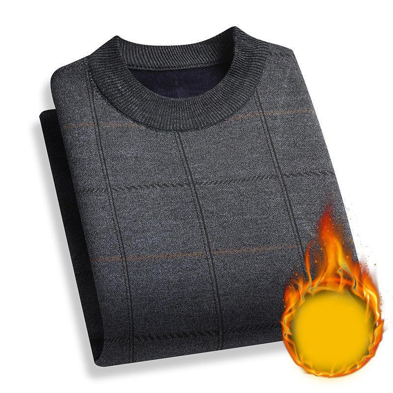 Plus Velvet Thick Winter Sweater Round Neck Long-sleeved Sweater Bottoming Shirt Men's Warm Top