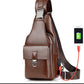 Leather Texture Men's Chest Bag Casual Shoulder Bag Messenger Small Backpack Men's Soft Leather Bag
