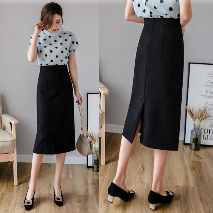 Mid-length Skirt Women's Spring and Summer Fashion Temperament High Waist Slit Professional Suit Skirt One-step Skirt