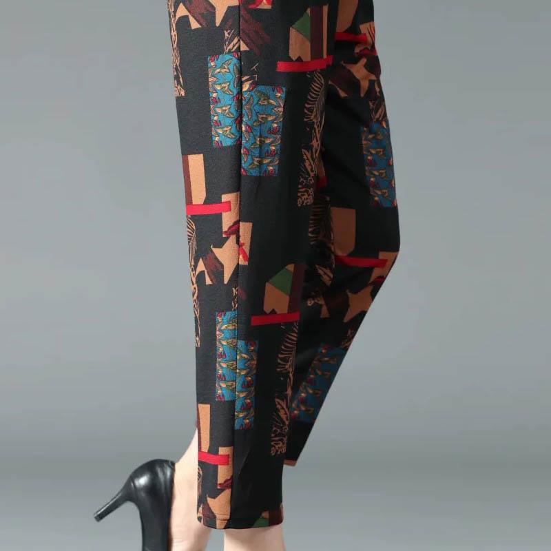 Summer Thin Women's Pants Casual Large Size Loose Pants Breathable Printed Nine-point Pants High-waisted Straight-leg Pants