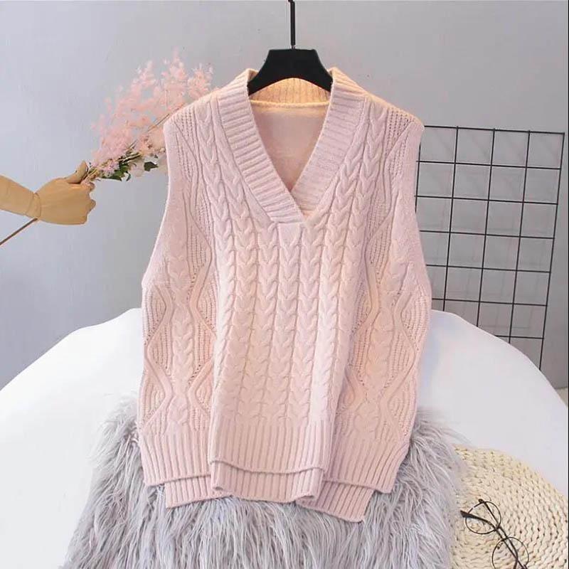 Sweater Vest Women Knit Pullover Spring and Autumn Loose Korean Version of The New Wild Lazy Style Sleeveless Student Outer Wear Vest