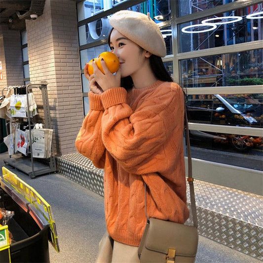 Wearing A Sweater Outside In Autumn and Winter Plus Size Sweater Round Neck Sweater To Keep Warm