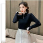 Half-high Collar Padded Bottoming Shirt Autumn and Winter All-match Lace Stitching Top Long-sleeved Knitted Sweater for Ladies