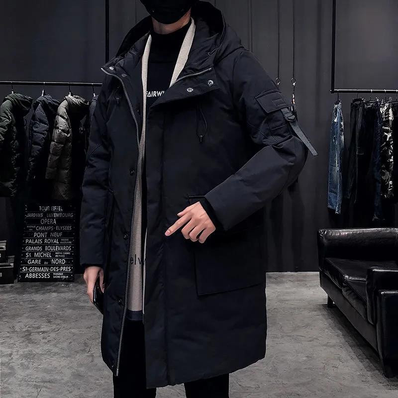 Hooded Down Jacket Men's Mid-length Winter Warmth Tide Brand Cotton Jacket Korean Youth Handsome Senior Jacket