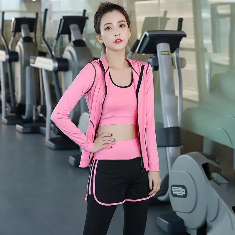 5PCS Women's Sports Suit Four Seasons Yoga Clothing Suit Running Sportswear Running Suit Gym Fitness Clothing Active Wear Elastic Stretch Outwear