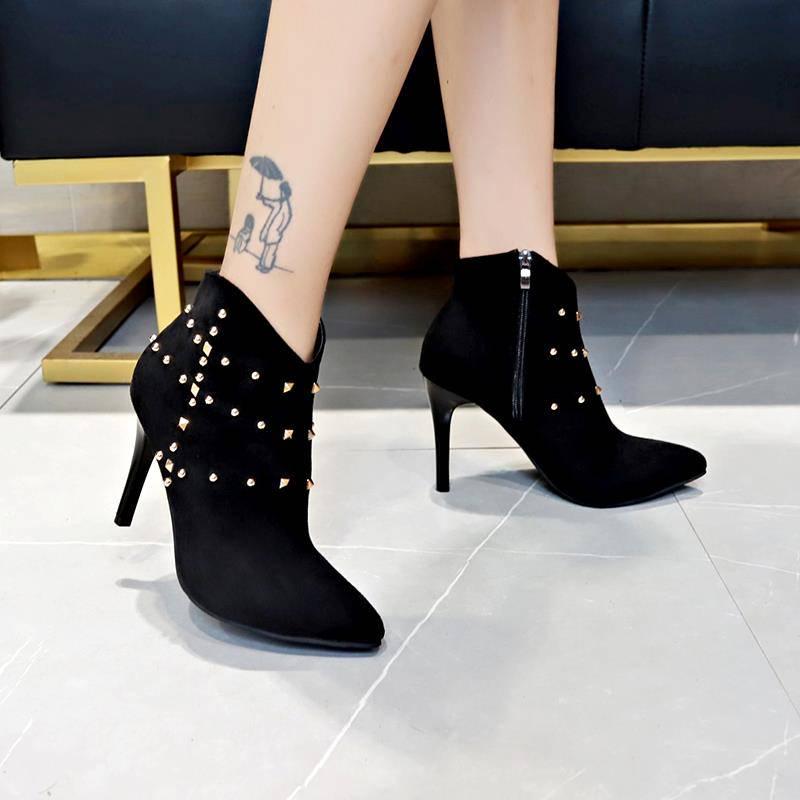 Studded Ankle Boots for Women Sexy Rivet Pointed Toe Shoes Rivet Decoration