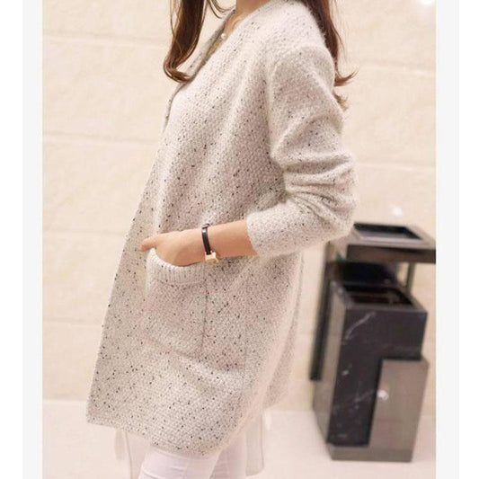 Autumn Loose Mid-length Sweater Fashion Knitted Cardigan Jacket Versatile Simple Female Tops