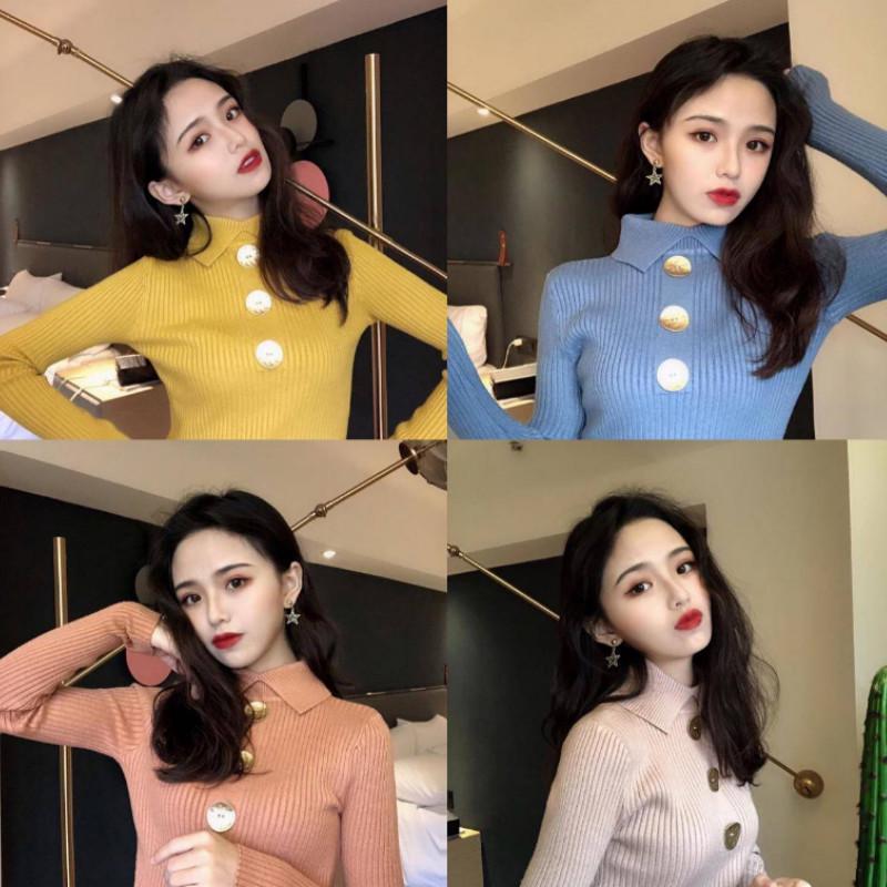 Long Sleeve Bottoming Shirt Winter Joker Slim Fit Thin Thick Cored Yarn Lapel Sweater