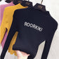 Pofulove Half Turtleneck Lettering Sweater Knit Sweater Top Retro Slim Long Sleeve Pullover