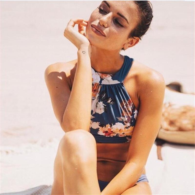WTEMPO printed bikini swimsuit split apron hanging neck sexy female swimsuit