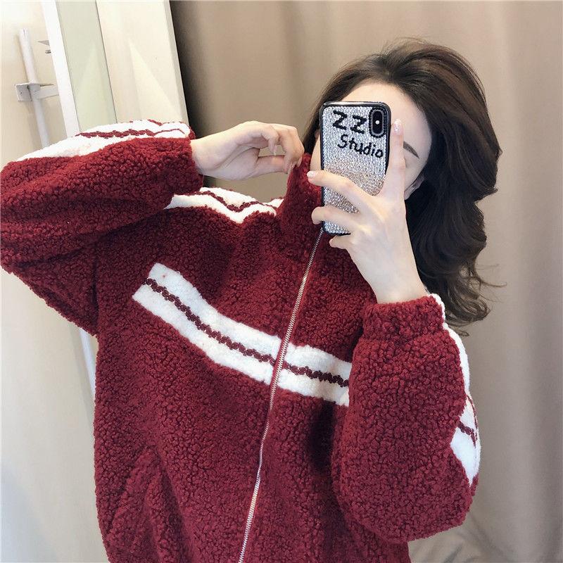 Autumn and Winter All-match Lamb Wool Stand-up Collar Jacket Women Retro Loose Thickened Lamb Wool Jacket Short