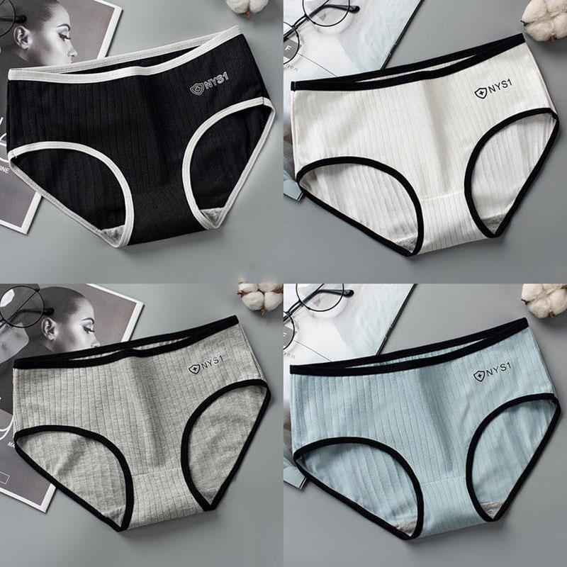 4-pack Japanese Antibacterial Briefs Women's Korean Style Cotton Underwear Sexy Mid-waist Breathable Thin Large Size Briefs