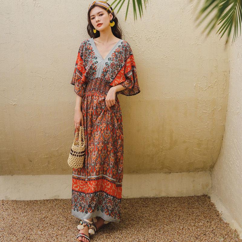 Indonesian Dress Female Thailand Bohemian Ethnic Retro Long Skirt Seaside Holiday Beach Skirt