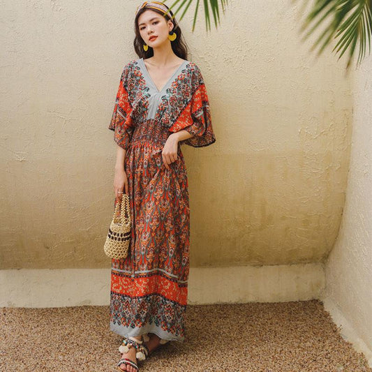 Indonesian Dress Female Thailand Bohemian Ethnic Retro Long Skirt Seaside Holiday Beach Skirt