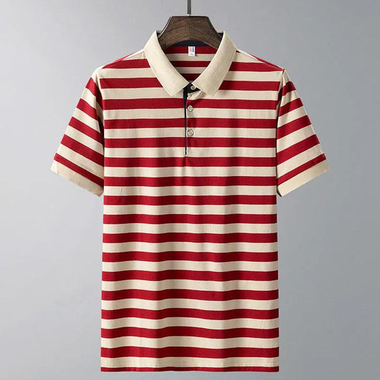 Summer Men's POLO Shirt Short-sleeved T-shirt Handsome Striped Lapel Slim Men's Color Matching Shirt