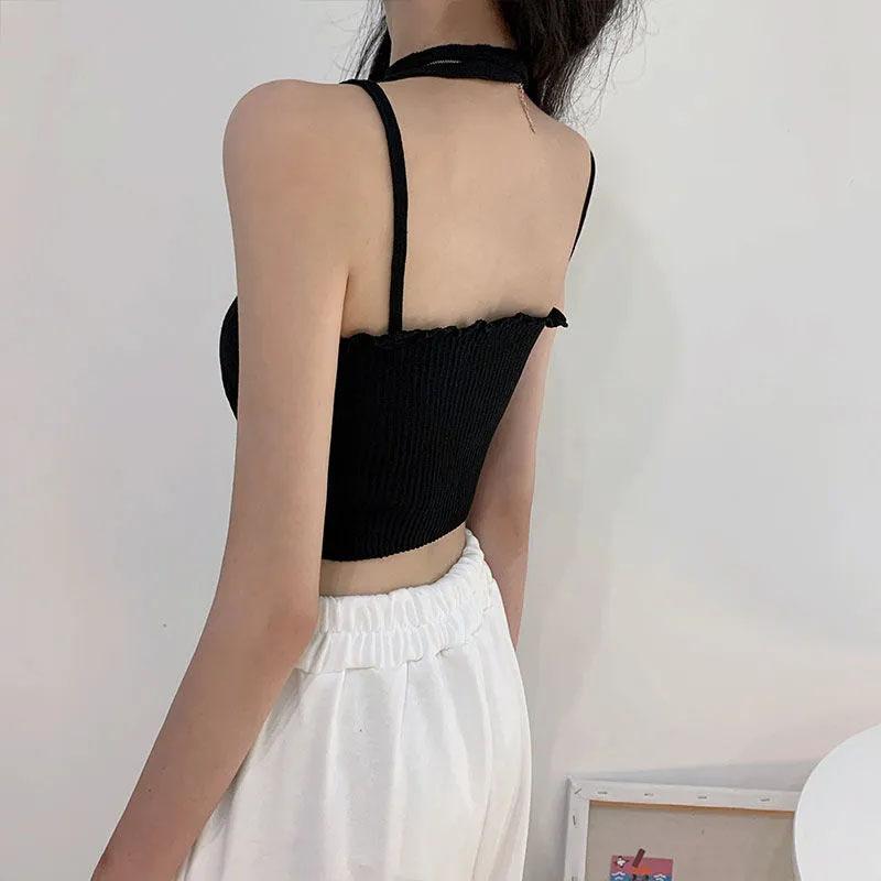 Women's Summer Short Bottoming Tops Large Size Solid Color Vest Female Backless Camisole Outerwear