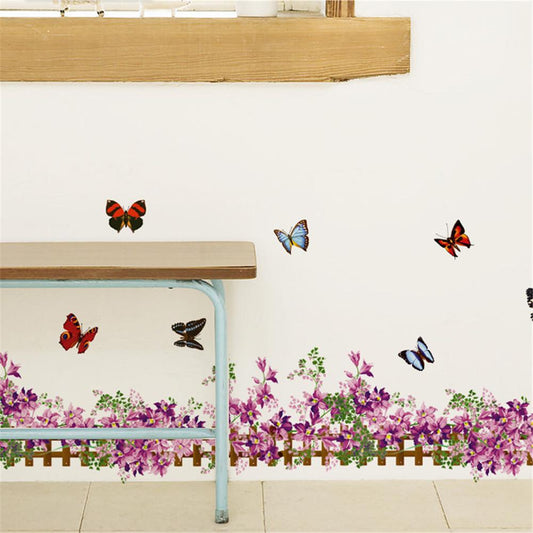 Fresh purple fence butterfly grass skirting bathroom door and window background decoration removable