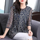 Three-quarter Sleeve Lace Bottoming Shirt Women's Mid-length Mid-sleeve Large Size Hollow Loose Mesh Top