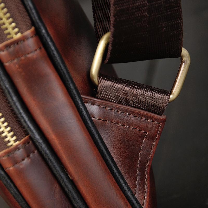 Retro Chest Bag Men Coffee Soft Leather Large-capacity Pockets Outdoor Sports Fitness Shoulder Bag