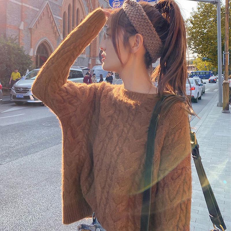 Thick Sweater Women Knitted Ribbed Pullover Sweater Long Sleeve Round Neck Jumper Soft Warm Autumn Winter