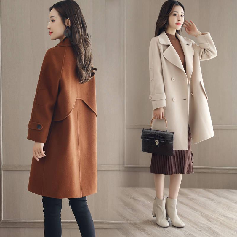Wool Blend Coat Women Long Sleeve Turn-down Collar Outwear Jacket Casual Autumn Winter Overcoat