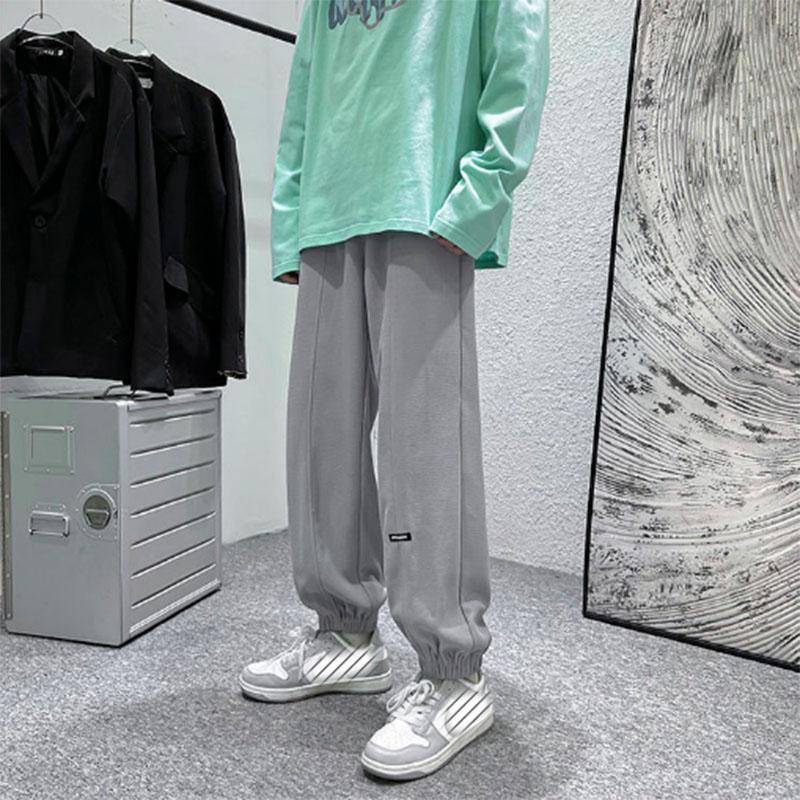 Summer Waffle Casual Pants Men's Trend Loose Leggings Pants Men's Ins Style Solid Color All-match Nine-point Pants