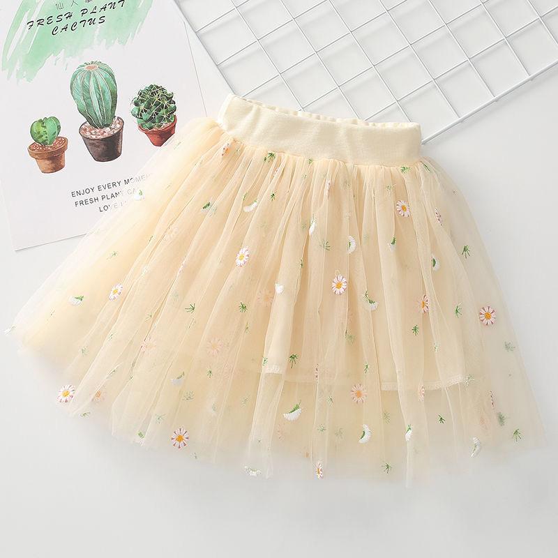 Girl Baby Short Veil Little Daisy Cute and Sweet Printed Embroidery Ruffle Elastic Waist Children's Skirts Princess Tutu A-line Skirt