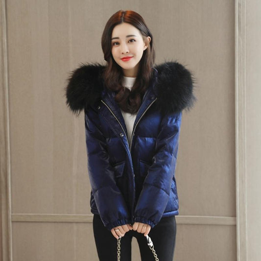 Winter Fashion Trend Big Fur Collar Padded Coat Plus Size Coat Women Short All-match Cotton Coat