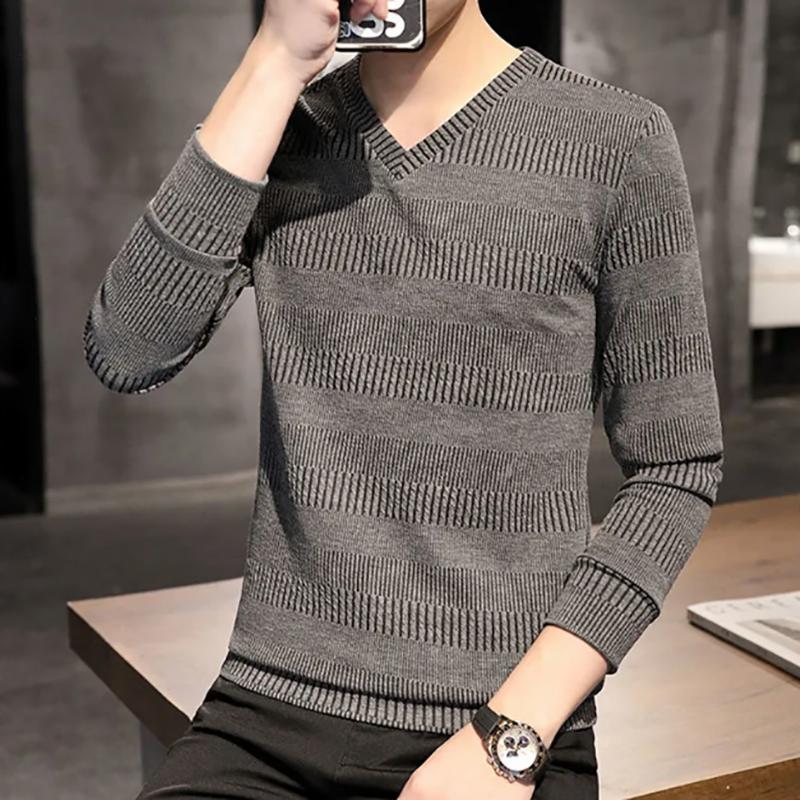Men's Long-sleeved Sweater Plus Velvet Thickened V-neck Sweatshirts Korean Style Trendy Brand To Keep Warm for Outerwear
