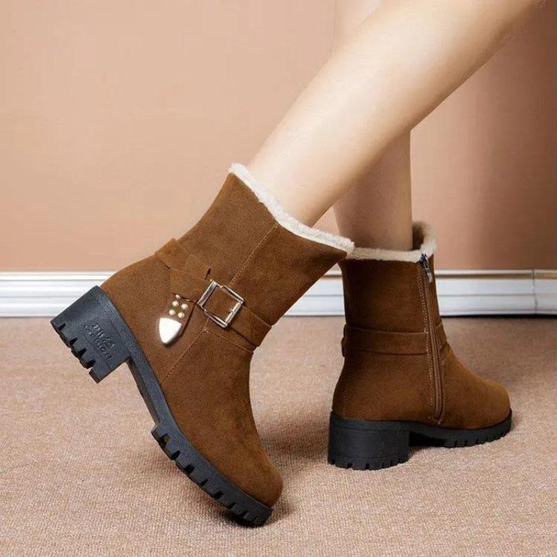 Women's Short Sleeve with Fleece Warm Snow Boots Winter Korean Style All-match Flat Shoes